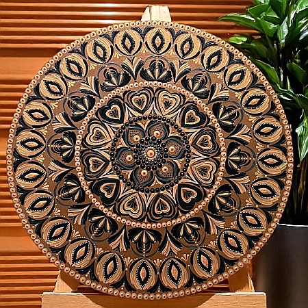 Frumusetea imperfectiunii-Tablou mandala unicat pictat manual pe suport de lemn, 60 cm [5]