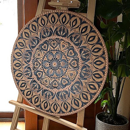 Frumusetea imperfectiunii-Tablou mandala unicat pictat manual pe suport de lemn, 60 cm [2]