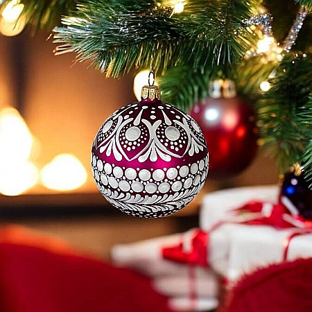 Glob Craciun pictat manual cu model Mandala, din sticla 8 cm [3]