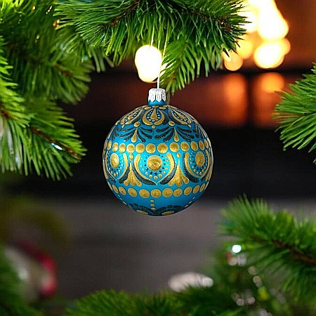 Glob Craciun pictat manual Mandala, din sticla 8 cm [3]
