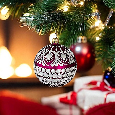 Glob Craciun pictat manual cu model Mandala, din sticla 8 cm [1]