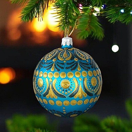 Tablouri Mandala - Glob Craciun pictat manual Mandala, din sticla 8 cm