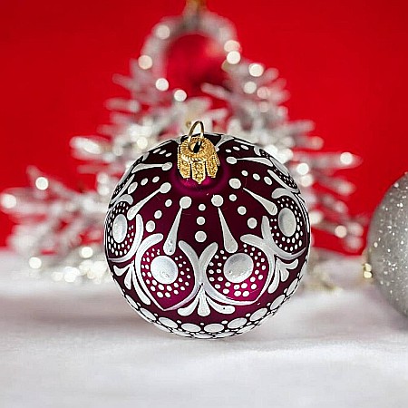 Glob Craciun pictat manual cu model Mandala, din sticla 8 cm [2]