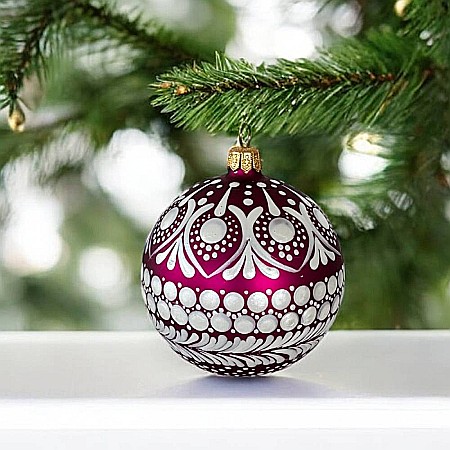 Tablouri Mandala - Glob Craciun pictat manual cu model Mandala, din sticla 8 cm