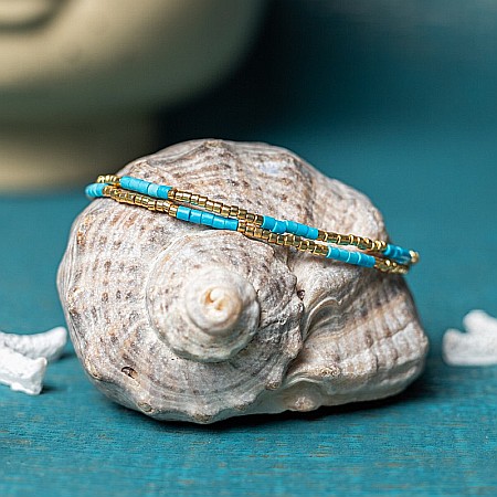 HOT! Colier pietre semipretioase Turcoaz, choker placat cu aur 18 K, pietre naturale elegant Vania cu Sunstone Miyuki [6]