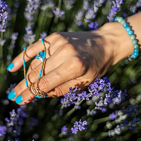 HOT! Colier pietre semipretioase Turcoaz, choker placat cu aur 18 K, pietre naturale elegant Vania cu Sunstone Miyuki [5]