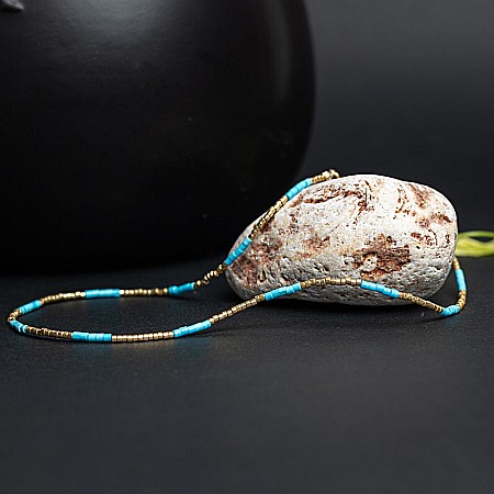 HOT! Colier pietre semipretioase Turcoaz, choker placat cu aur 18 K, pietre naturale elegant Vania cu Sunstone Miyuki [8]