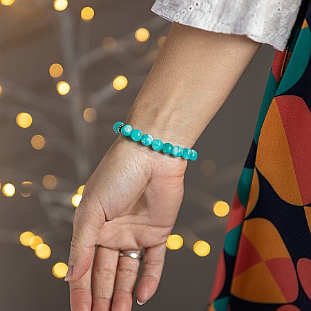 Indra, bratara dama realizata manual din cristale de Amazonit cu accesorii aurii [3]