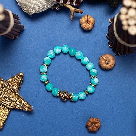 Indra, bratara dama realizata manual din cristale de Amazonit cu accesorii aurii [4]