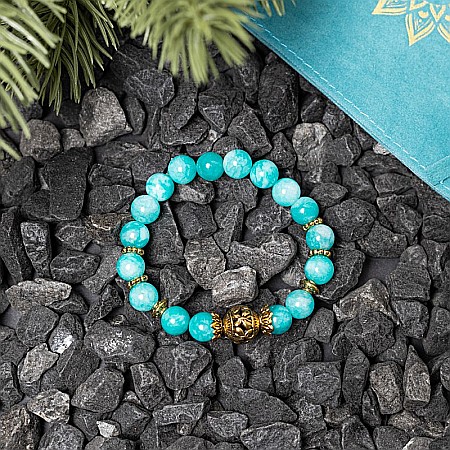 Bijuterii Amazonit - Indra, bratara dama realizata manual din cristale de Amazonit cu accesorii aurii