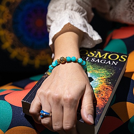 Indra, bratara dama realizata manual din cristale de Amazonit cu accesorii aurii [1]