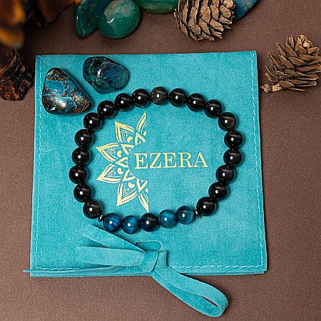 Kareem, bratara handmade barbati din Cristale de Obsidian si Ochi de Tigru Royal Blue, margele de 8mm [5]