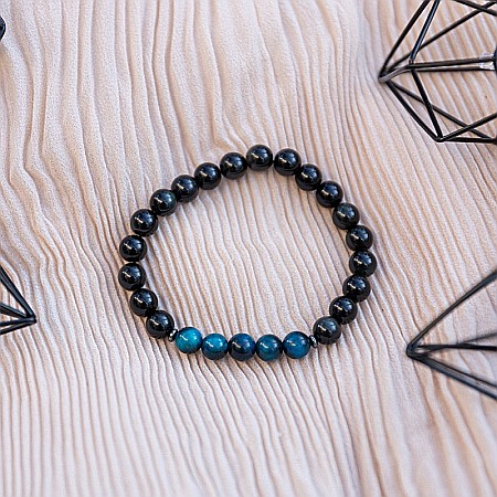 Kareem, bratara handmade barbati din Cristale de Obsidian si Ochi de Tigru Royal Blue, margele de 8mm [2]