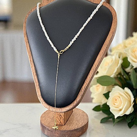 Lant argint elegant din perle de cultura neregulate 2-3mm cu prelungire lant si pandantiv stea de mare [4]