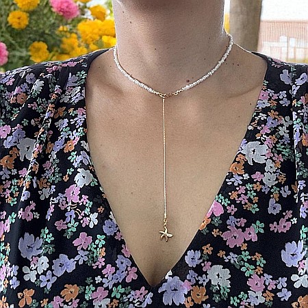 Lant argint elegant din perle de cultura neregulate 2-3mm cu prelungire lant si pandantiv stea de mare [1]