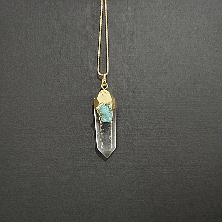 Lant cristale Ira ❤️ cu pandantiv Cristal de Stanca, Varf de Cuart transparent, placat cu aur 18K si Druzy Agate [5]