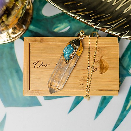 Lant cristale Ira ❤️ cu pandantiv Cristal de Stanca, Varf de Cuart transparent, placat cu aur 18K si Druzy Agate [10]