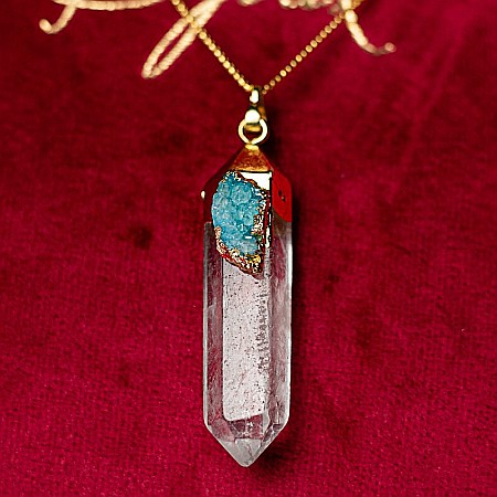 Lant cristale Ira ❤️ cu pandantiv Cristal de Stanca, Varf de Cuart transparent, placat cu aur 18K si Druzy Agate [8]