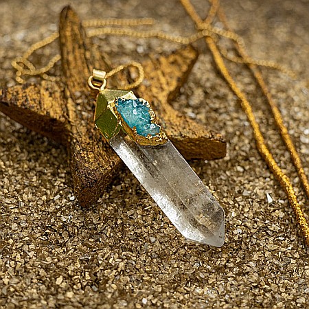 Lant cristale Ira ❤️ cu pandantiv Cristal de Stanca, Varf de Cuart transparent, placat cu aur 18K si Druzy Agate [11]