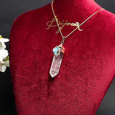 Lant cristale Ira ❤️ cu pandantiv Cristal de Stanca, Varf de Cuart transparent, placat cu aur 18K si Druzy Agate [9]