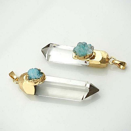 Lant cristale Ira ❤️ cu pandantiv Cristal de Stanca, Varf de Cuart transparent, placat cu aur 18K si Druzy Agate [6]