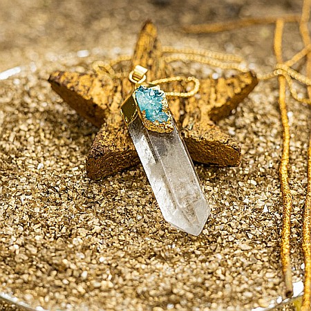 Lant cristale Ira ❤️ cu pandantiv Cristal de Stanca, Varf de Cuart transparent, placat cu aur 18K si Druzy Agate [7]