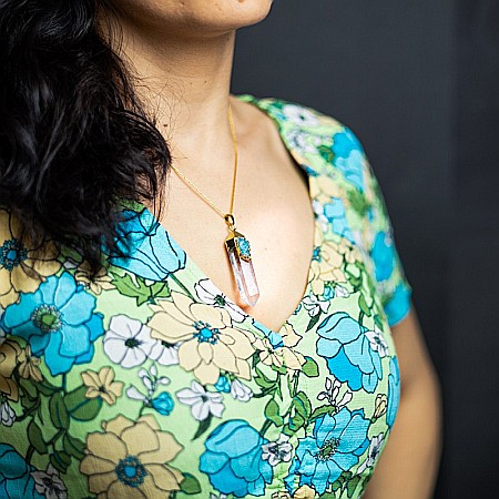 Lant cristale Ira ❤️ cu pandantiv Cristal de Stanca, Varf de Cuart transparent, placat cu aur 18K si Druzy Agate [3]