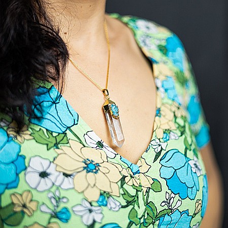 Lant cristale Ira ❤️ cu pandantiv Cristal de Stanca, Varf de Cuart transparent, placat cu aur 18K si Druzy Agate [14]