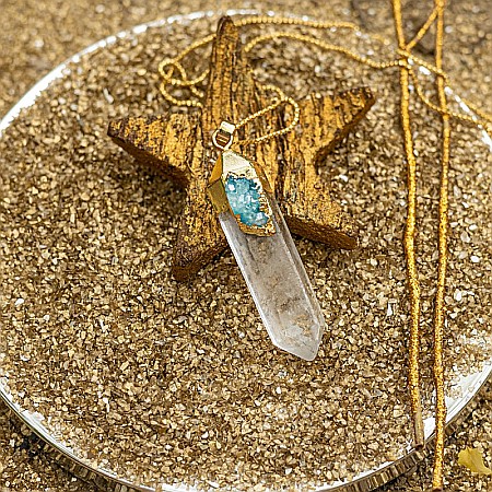 Lant cristale Ira ❤️ cu pandantiv Cristal de Stanca, Varf de Cuart transparent, placat cu aur 18K si Druzy Agate [2]