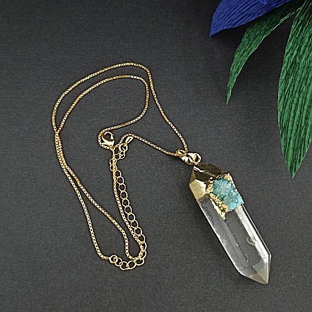 Lant cristale Ira ❤️ cu pandantiv Cristal de Stanca, Varf de Cuart transparent, placat cu aur 18K si Druzy Agate [4]