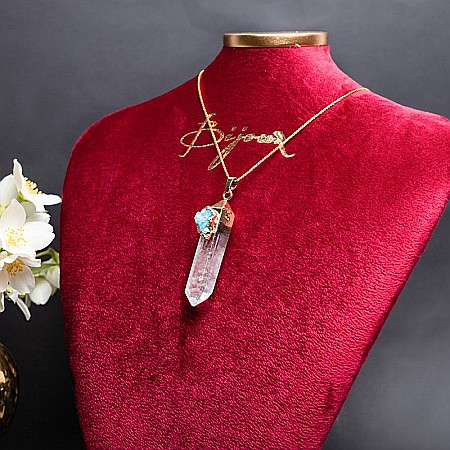 Lant cristale Ira ❤️ cu pandantiv Cristal de Stanca, Varf de Cuart transparent, placat cu aur 18K si Druzy Agate [0]
