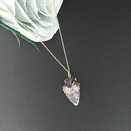 Lant cu colier pietre semipretioase Ametist sageata, Kymaia, din cupru placat cu aur 18K [6]