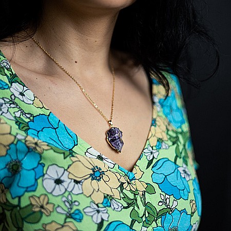 Lant cu colier pietre semipretioase Ametist sageata, Kymaia, din cupru placat cu aur 18K [11]