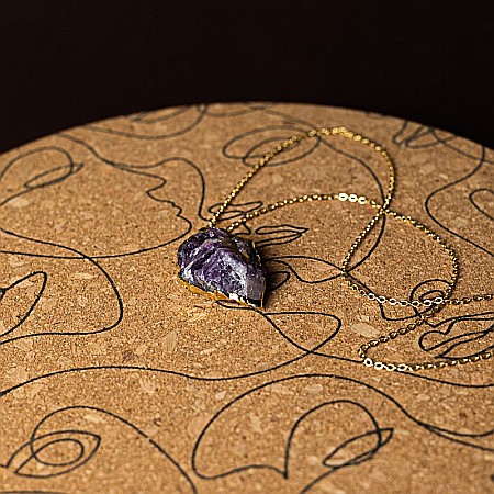 Lant cu colier pietre semipretioase Ametist sageata, Kymaia, din cupru placat cu aur 18K [7]