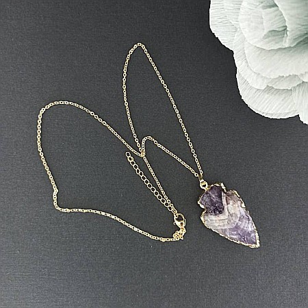 Lant cu colier pietre semipretioase Ametist sageata, Kymaia, din cupru placat cu aur 18K [5]
