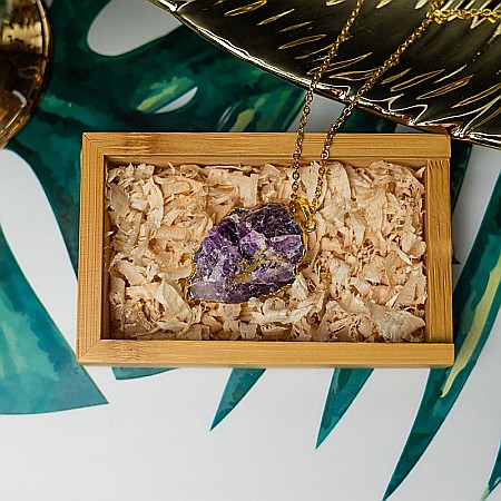 Lant cu colier pietre semipretioase Ametist sageata, Kymaia, din cupru placat cu aur 18K [8]