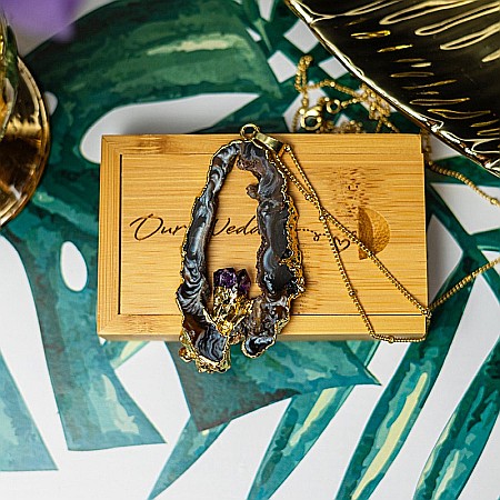 Lant cu Pandantiv Cristale Agat Druzy cu insertie de pietre semipretioase de Ametist, Surabhi, placat cu aur [9]