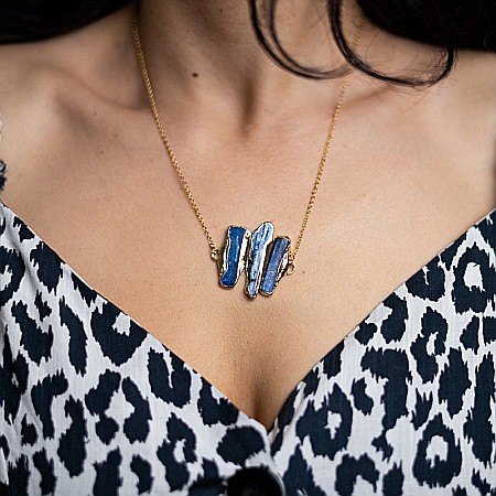 Lant cu Pandantiv cristale Kyanit, Saloni, placat cu aur de 18K [9]