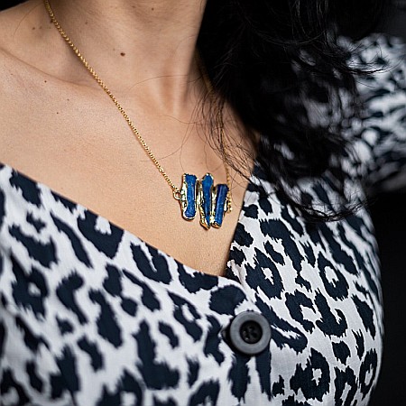 Lant cu Pandantiv cristale Kyanit, Saloni, placat cu aur de 18K [10]