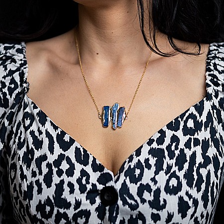 Lant cu Pandantiv cristale Kyanit, Saloni, placat cu aur de 18K [5]