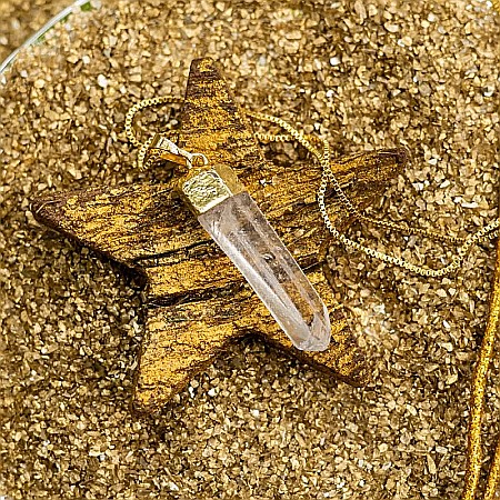 Lant cu Pandantiv Cuart Alb Cristal Stanca brut Apala, placat cu aur 18K