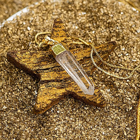 Lant cu Pandantiv Cuart Alb Cristal Stanca brut Apala, placat cu aur 18K [7]