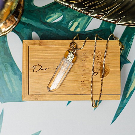 Lant cu Pandantiv Cuart Alb Cristal Stanca brut Apala, placat cu aur 18K [2]