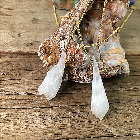 Lant cu pandantiv din cristal Piatra Lunii brut, Kala ❤️ placat cu aur de 18K [1]