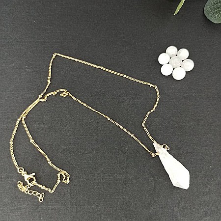 Lant cu pandantiv din cristal Piatra Lunii brut, Kala ❤️ placat cu aur de 18K [5]