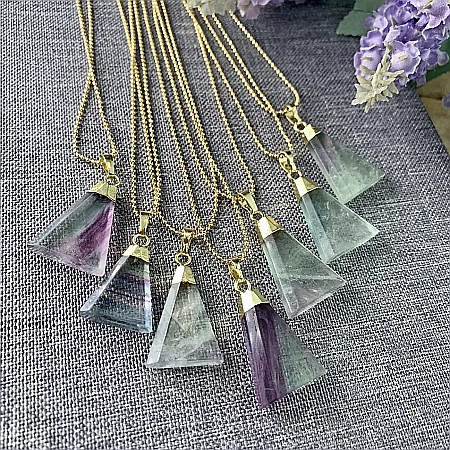 Bijuterii Fluorit - Lant cu pandantiv din piatra naturala de Fluorit, Kantee, placat cu aur de 18K