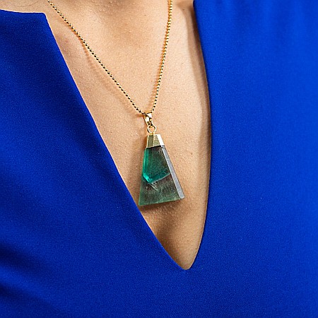 Lant cu pandantiv din piatra naturala de Fluorit, Kantee, placat cu aur de 18K [1]