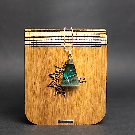 Lant cu pandantiv din piatra naturala de Fluorit, Kantee, placat cu aur de 18K [3]