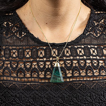 Lant cu pandantiv din piatra naturala de Fluorit, Kantee, placat cu aur de 18K [4]