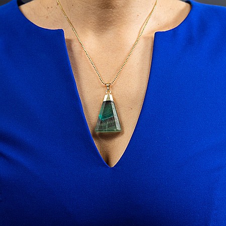 Lant cu pandantiv din piatra naturala de Fluorit, Kantee, placat cu aur de 18K [2]